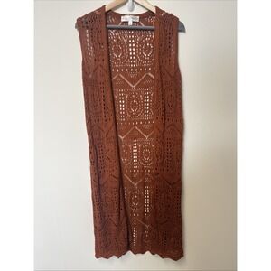 Chelsea And Theodore Knit Duster Vest Cardigan Sz M Cinnamon Cottage Whimsy